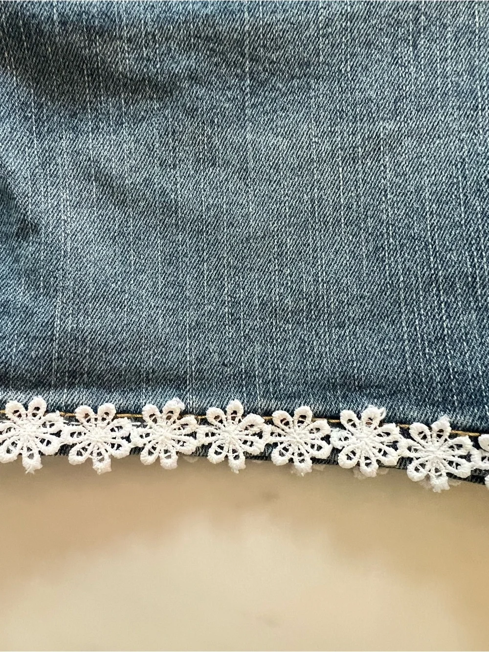 Levi's Blue Denim Shorts with White Lace Trim